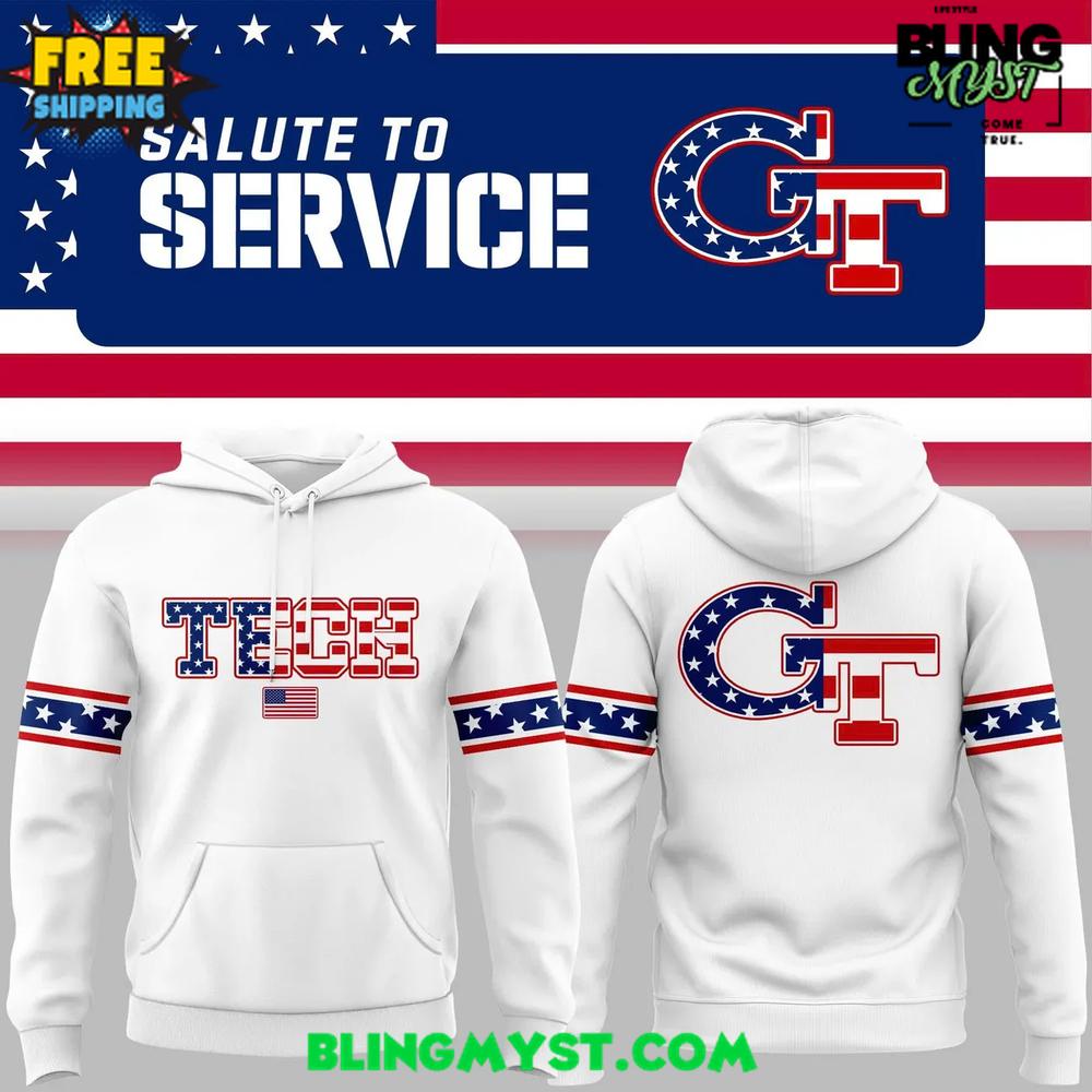 Georgia Tech Yellow Jackets Salute to Service 2025 White Hoodie Georgia Tech Yellow Jackets Salute to Service 2025 White Hoodie
