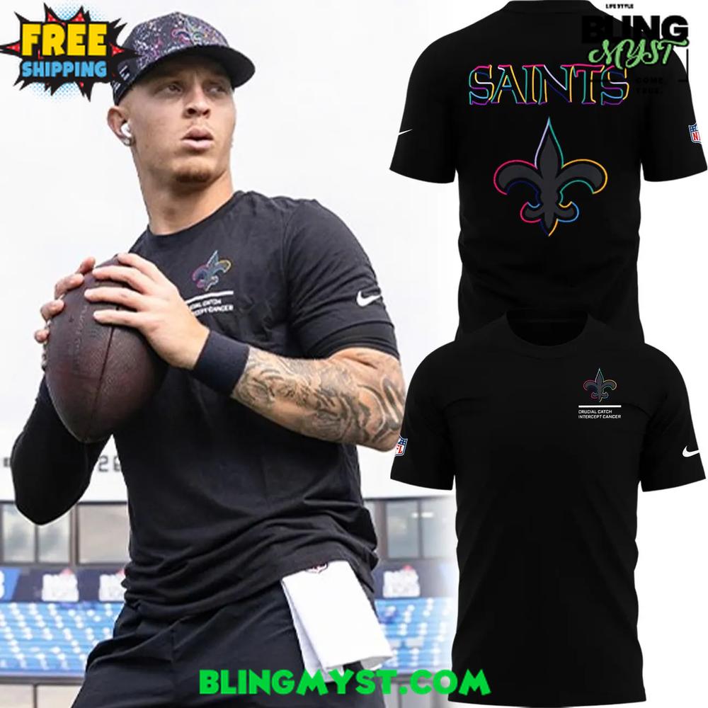 New Orleans Saints Crucial Catch Intercept Cancer 2025 T-Shirt New Orleans Saints Crucial Catch Intercept Cancer 2025 T-Shirt