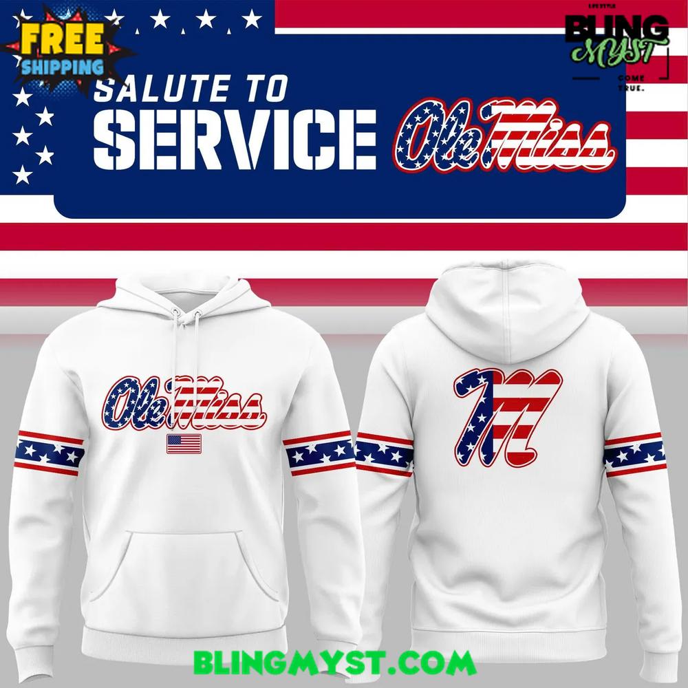 Ole Miss Salute to Service 2025 White Hoodie Ole Miss Salute to Service 2025 White Hoodie
