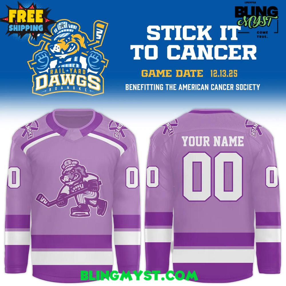 Roanoke Rail Yard Dawgs Stick it to Cancer 2025 Hockey Jersey Roanoke Rail Yard Dawgs Stick it to Cancer 2025 Hockey Jersey