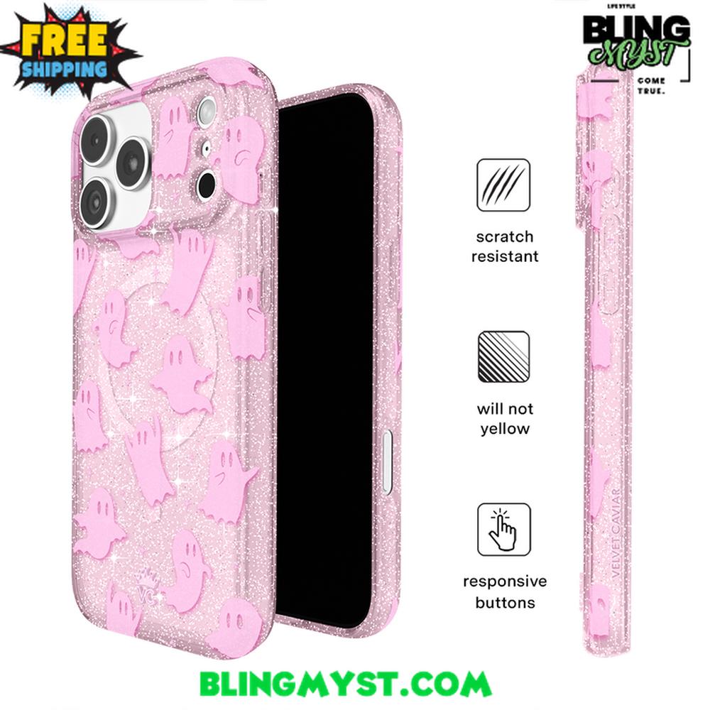Velvet Caviar Ghosted Pink Glitter Halloween iPhone Case Velvet Caviar Ghosted Pink Glitter Halloween iPhone Case
