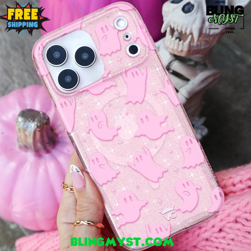 Velvet Caviar Ghosted Pink Glitter Halloween iPhone Case Velvet Caviar Ghosted Pink Glitter Halloween iPhone Case