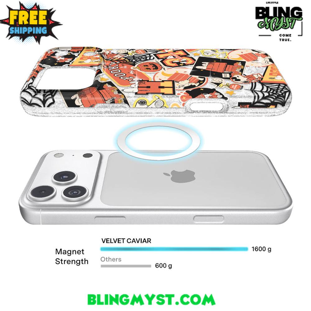 Velvet Caviar Snoopy Halloween Varsity Glitter iPhone Case Velvet Caviar Snoopy Halloween Varsity Glitter iPhone Case