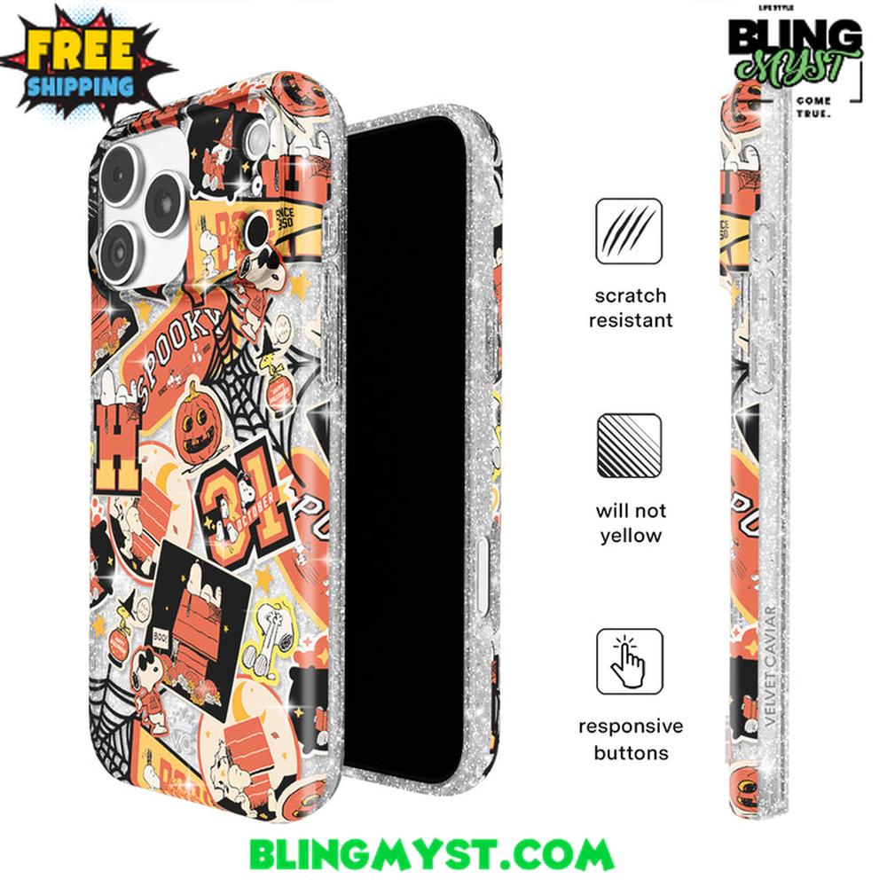 Velvet Caviar Snoopy Halloween Varsity Glitter iPhone Case Velvet Caviar Snoopy Halloween Varsity Glitter iPhone Case