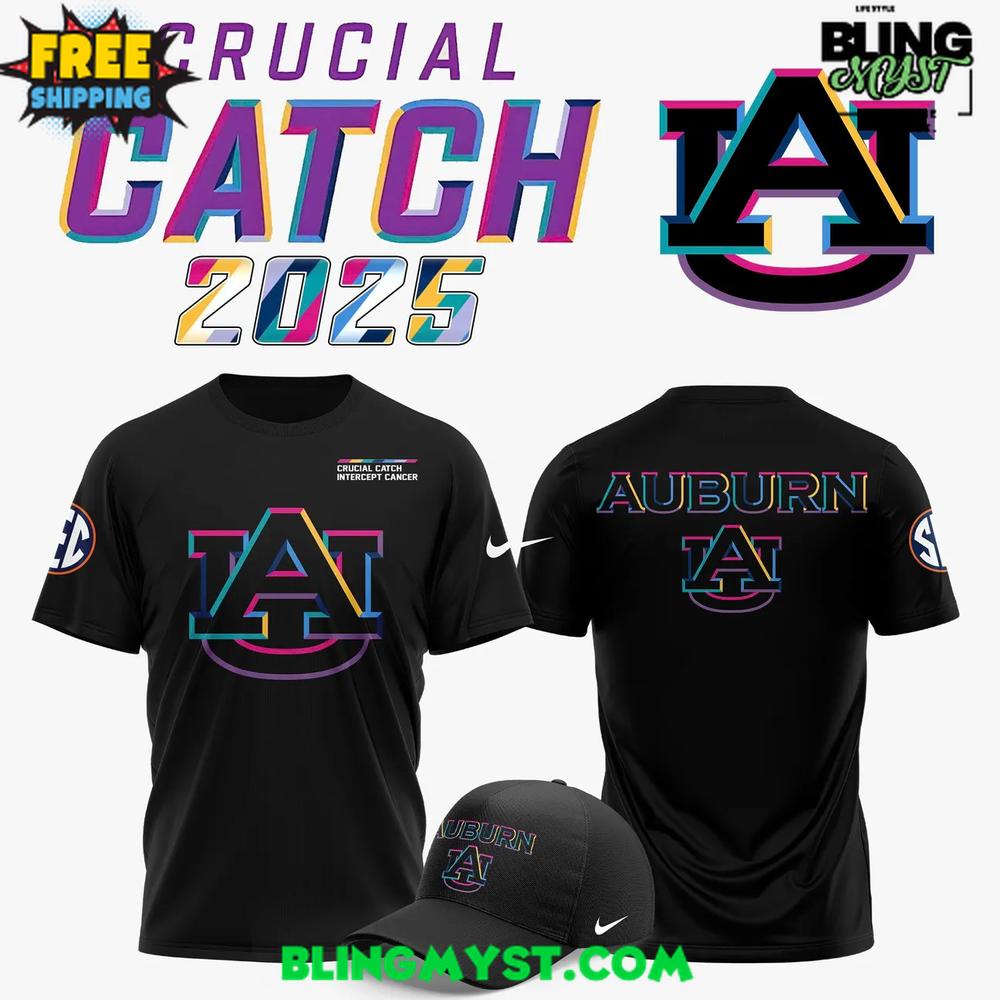 Auburn Tigers Crucial Catch Intercept Cancer 2025 T-Shirt Auburn Tigers Crucial Catch Intercept Cancer 2025 T-Shirt