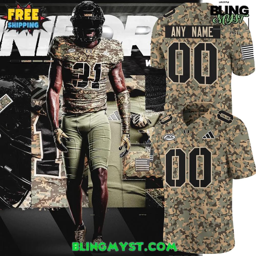 Miami Hurricanes Military Appreciation 2025 Camo Football Jersey Miami Hurricanes Military Appreciation 2025 Camo Football Jersey