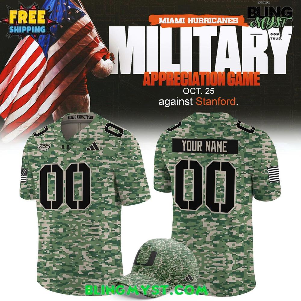 Miami Hurricanes Military Appreciation 2025 Camo Football Jersey Miami Hurricanes Military Appreciation 2025 Camo Football Jersey