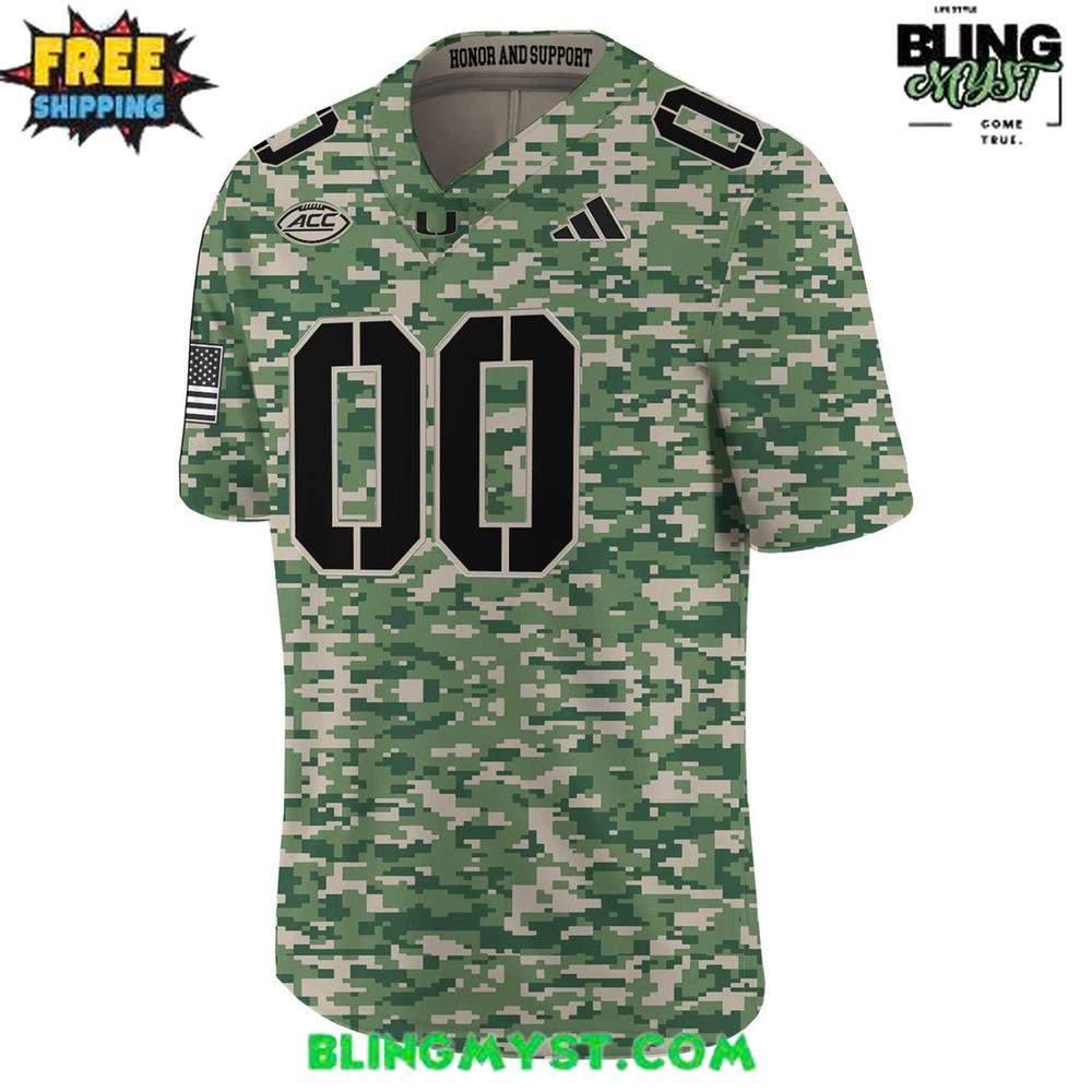Miami Hurricanes Military Appreciation 2025 Camo Football Jersey Miami Hurricanes Military Appreciation 2025 Camo Football Jersey