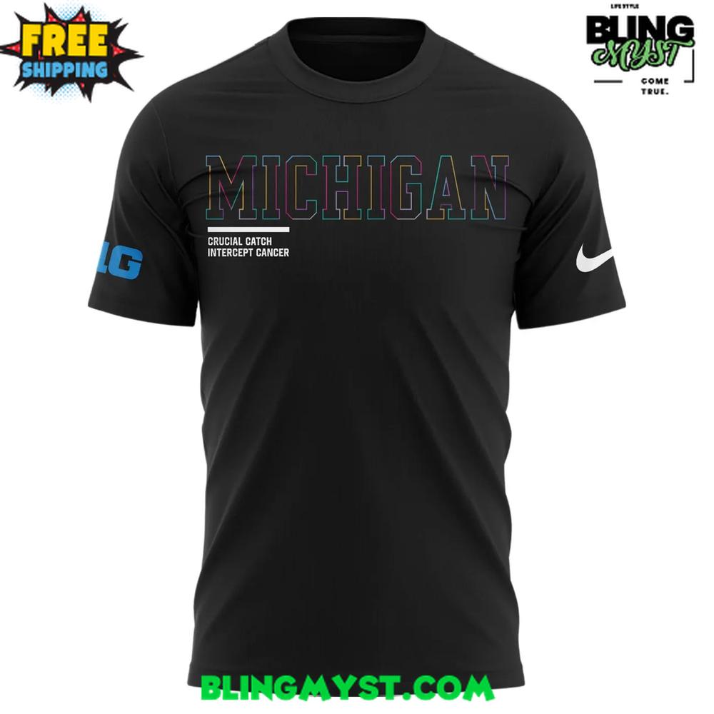 Michigan Wolverines Crucial Catch Intercept Cancer 2025 T-Shirt Michigan Wolverines Crucial Catch Intercept Cancer 2025 T-Shirt
