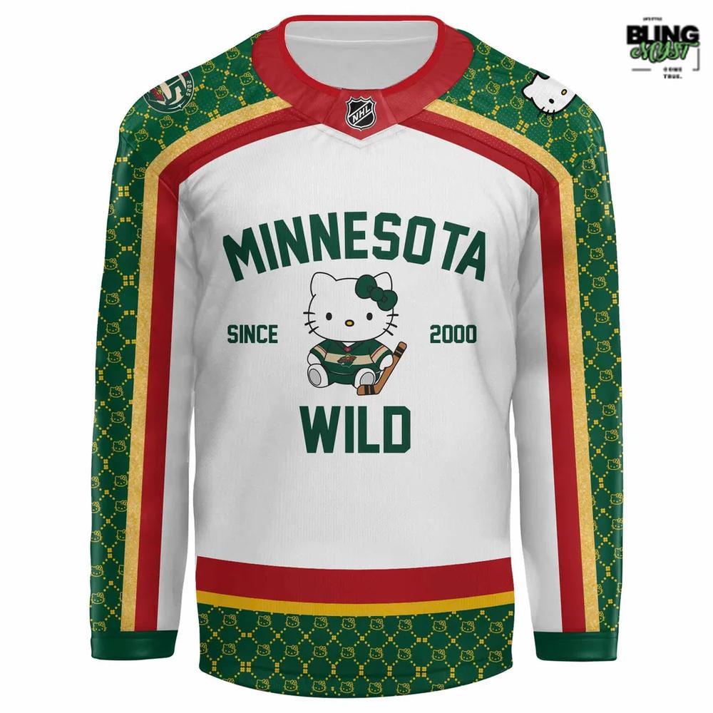 Minnesota Wild Collab Hello Kitty Special Edition Hockey Jersey Minnesota Wild Collab Hello Kitty Special Edition Hockey Jersey