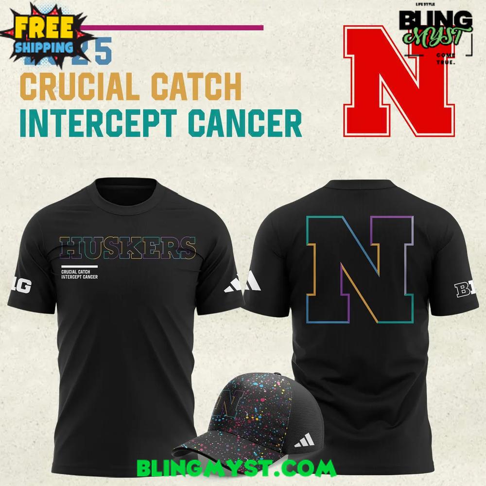 Nebraska Cornhuskers Crucial Catch Intercept Cancer 2025 T-Shirt Nebraska Cornhuskers Crucial Catch Intercept Cancer 2025 T-Shirt