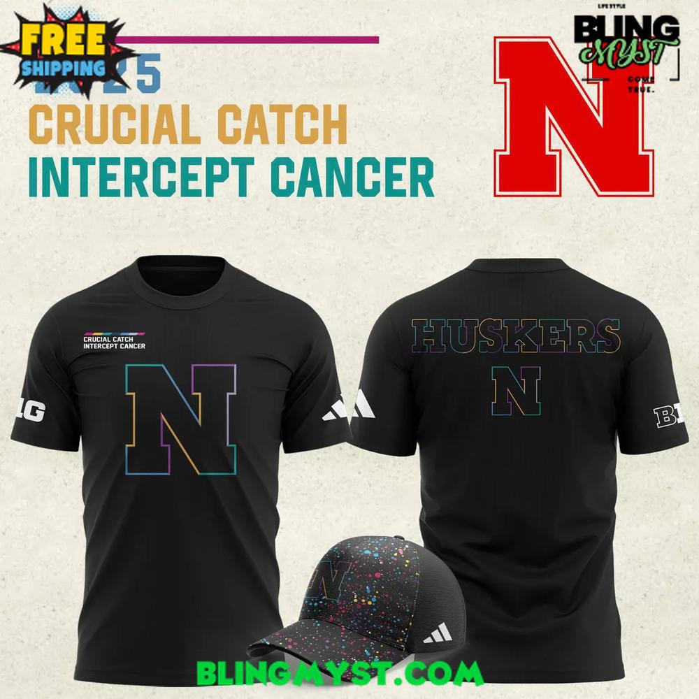 Nebraska Cornhuskers Crucial Catch Intercept Cancer 2025 T-Shirt Nebraska Cornhuskers Crucial Catch Intercept Cancer 2025 T-Shirt