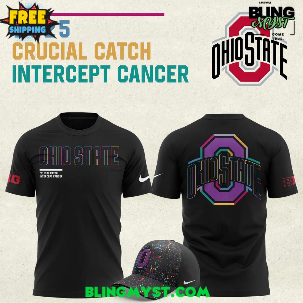 Ohio State Buckeyes Crucial Catch Intercept Cancer 2025 T-Shirt Ohio State Buckeyes Crucial Catch Intercept Cancer 2025 T-Shirt