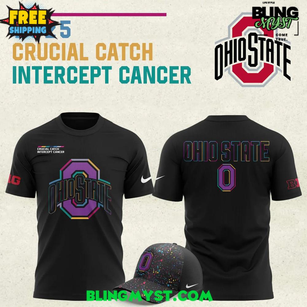 Ohio State Buckeyes Crucial Catch Intercept Cancer 2025 T-Shirt Ohio State Buckeyes Crucial Catch Intercept Cancer 2025 T-Shirt