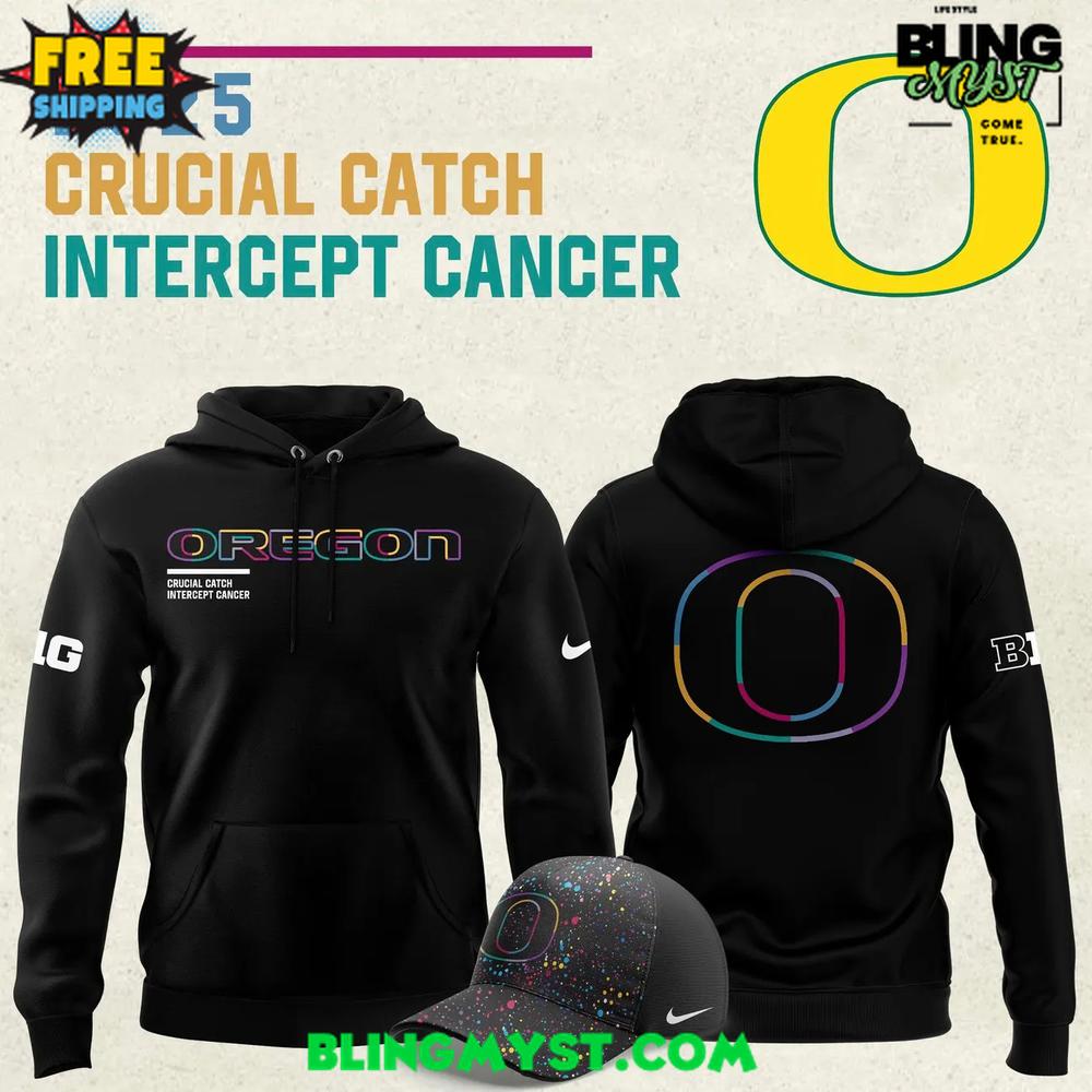 Oregon Ducks Crucial Catch Intercept Cancer 2025 Hoodie Oregon Ducks Crucial Catch Intercept Cancer 2025 Hoodie