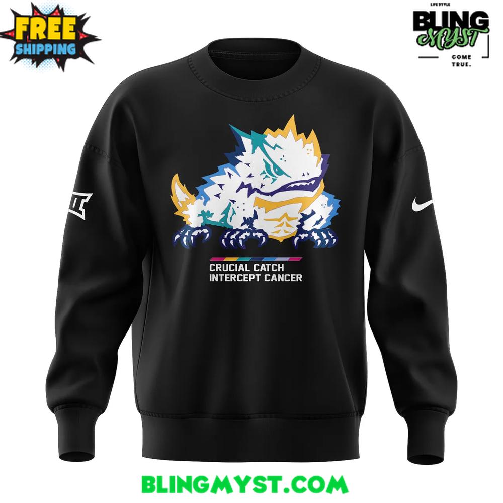 TCU Horned Frogs Crucial Catch Intercept Cancer 2025 Sweatshirt TCU Horned Frogs Crucial Catch Intercept Cancer 2025 Sweatshirt