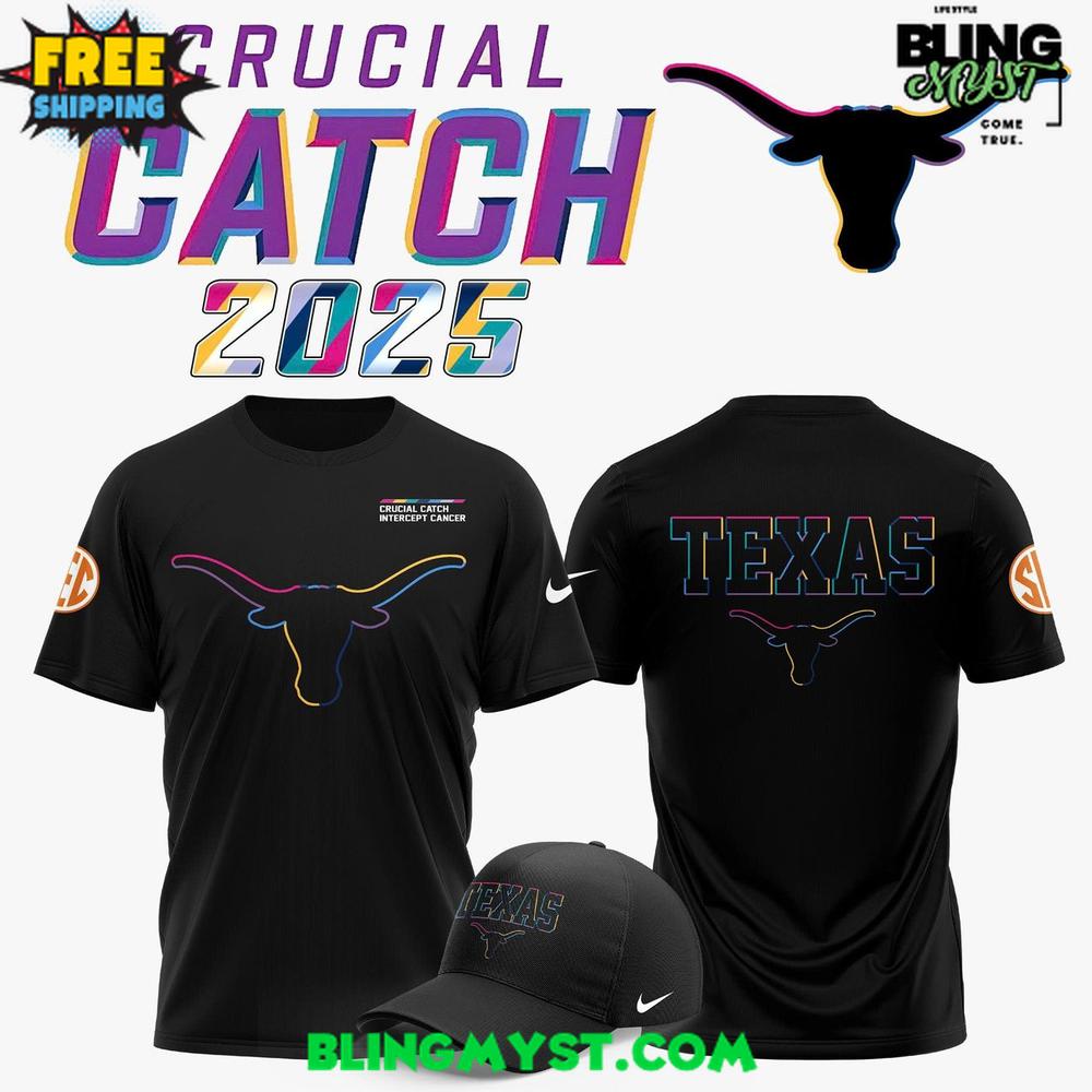 Texas Longhorns Crucial Catch Intercept Cancer 2025 T-Shirt Texas Longhorns Crucial Catch Intercept Cancer 2025 T-Shirt