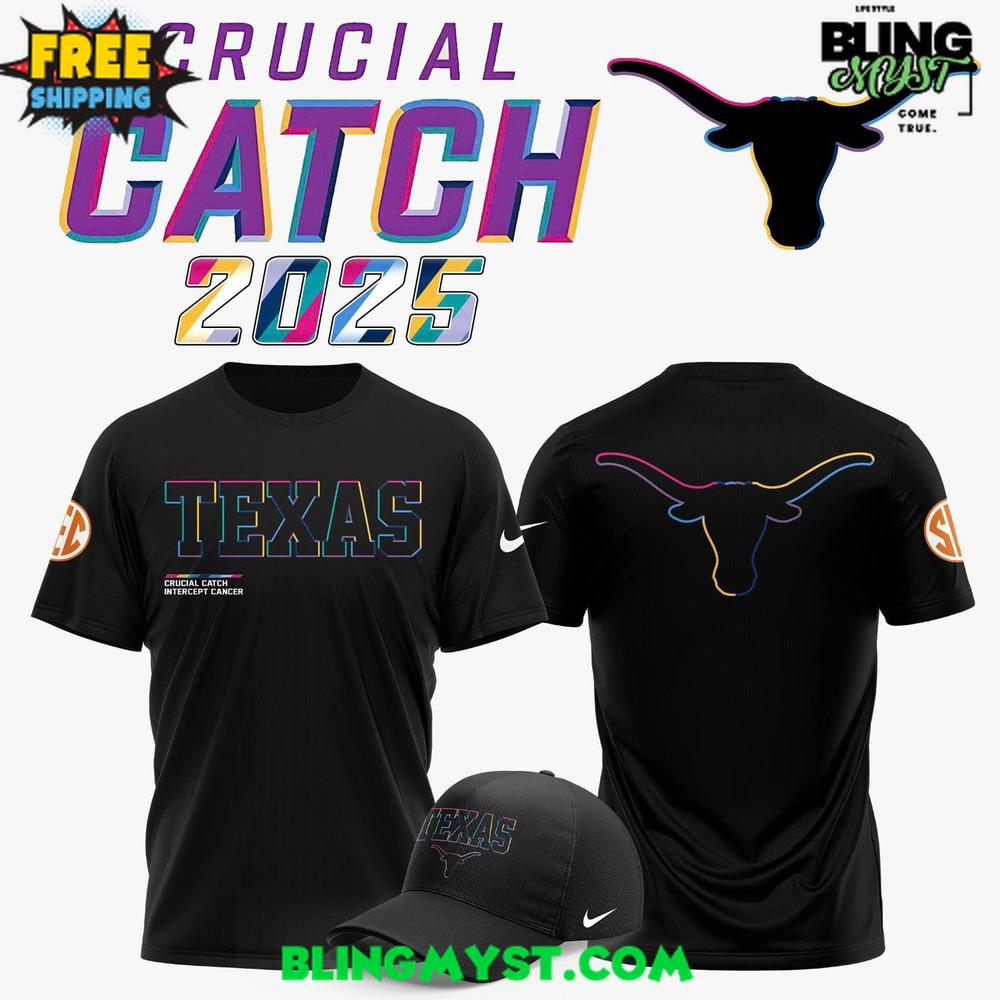 Texas Longhorns Crucial Catch Intercept Cancer 2025 T-Shirt Texas Longhorns Crucial Catch Intercept Cancer 2025 T-Shirt
