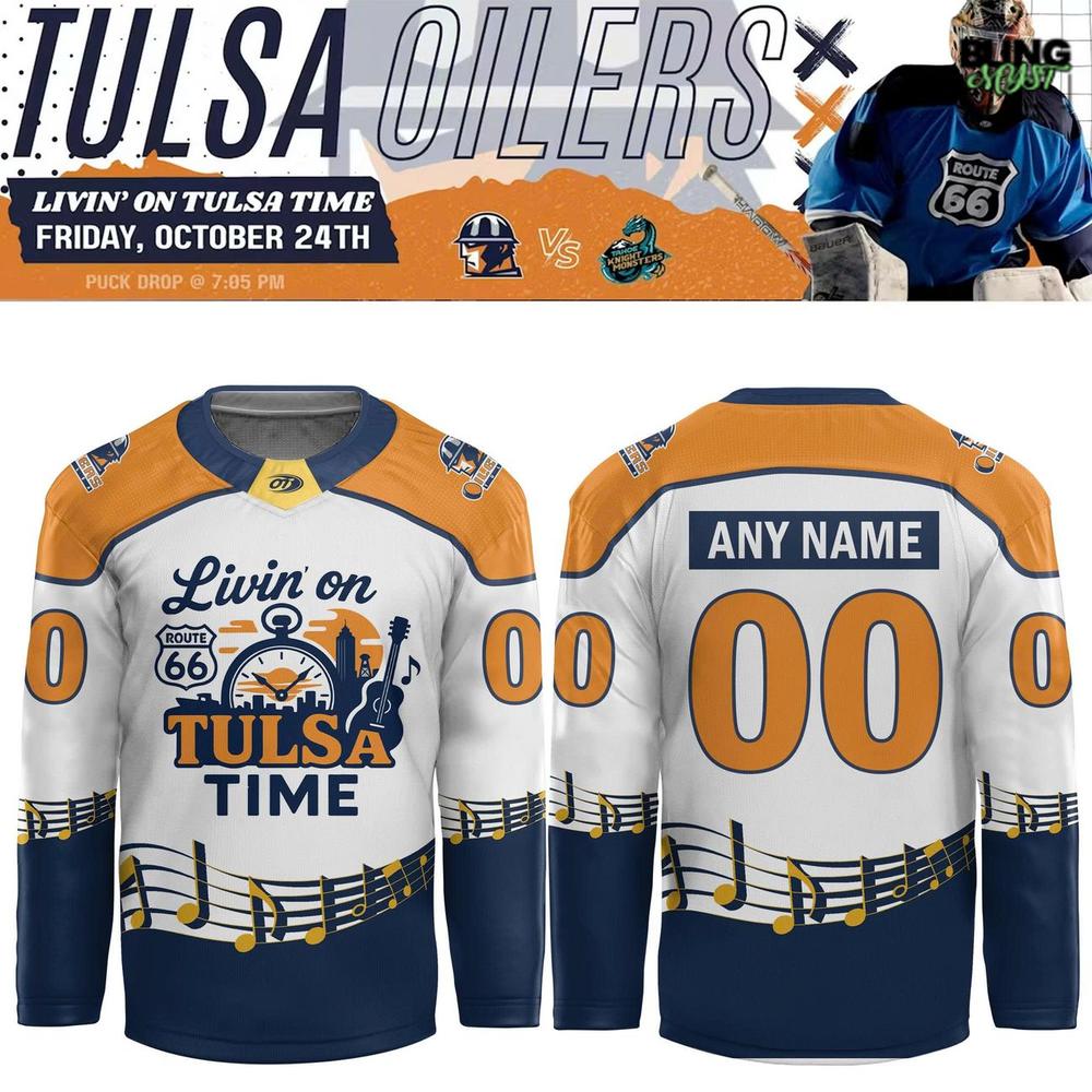 Tulsa Oilers Livin’ on Tulsa Time 2025 Hockey Jersey Tulsa Oilers Livin’ on Tulsa Time 2025 Hockey Jersey
