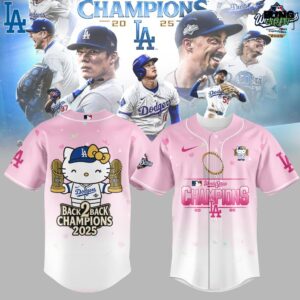 Hello Kitty x Los Angeles Dodgers Back to Back Champions 2025 Baseball Jersey