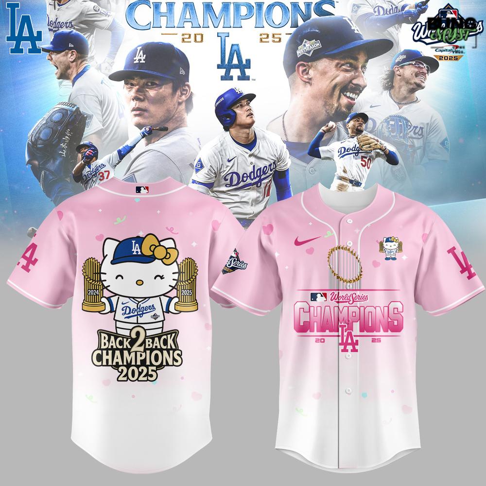 Hello Kitty x Los Angeles Dodgers Back to Back Champions 2025 Baseball Jersey Hello Kitty x Los Angeles Dodgers Back to Back Champions 2025 Baseball Jersey