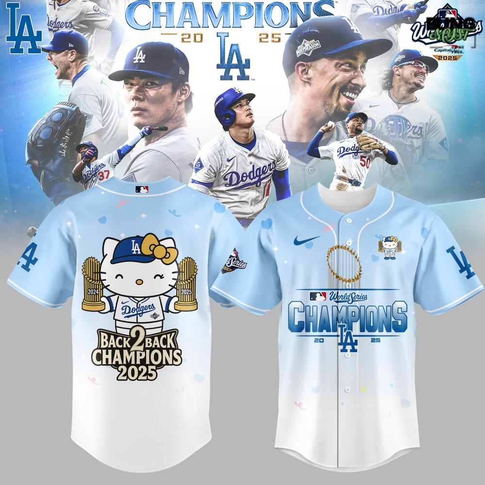 Hello Kitty x Los Angeles Dodgers Back to Back Champions 2025 Baseball Jersey Hello Kitty x Los Angeles Dodgers Back to Back Champions 2025 Baseball Jersey