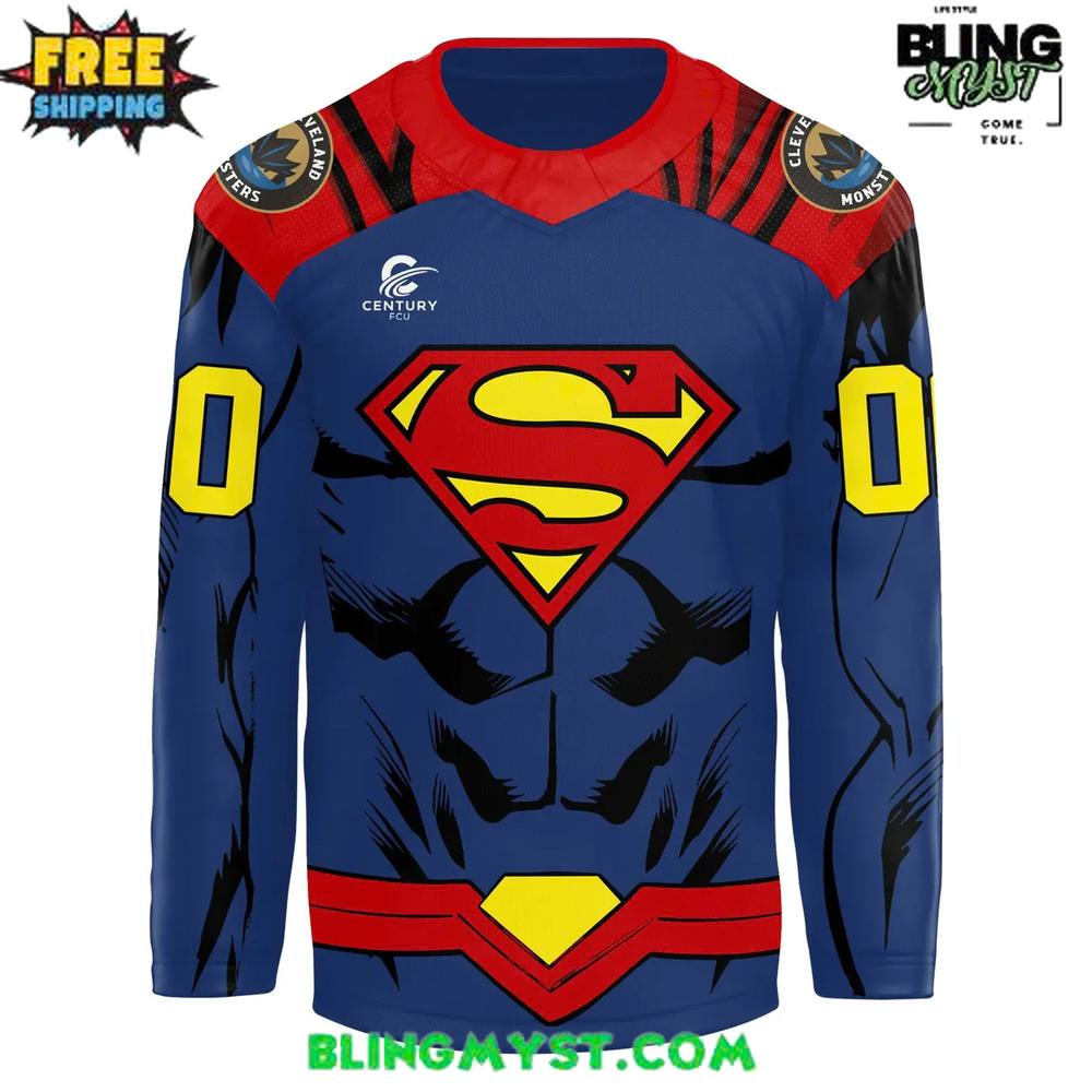 Cleveland Monsters Superman Special Edition Hockey Jersey Cleveland Monsters Superman Special Edition Hockey Jersey