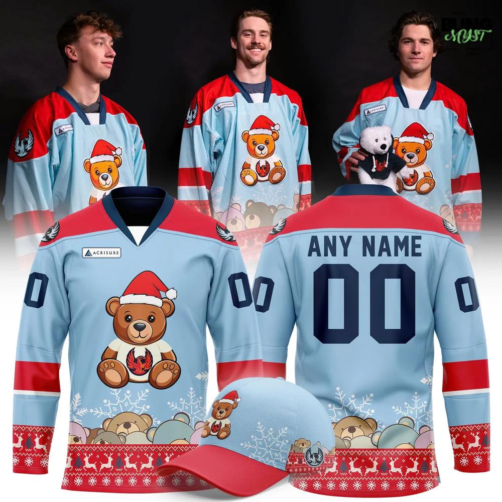 Coachella Valley Firebirds Teddy Bear Toss Christmas Hockey Jersey Coachella Valley Firebirds Teddy Bear Toss Christmas Hockey Jersey