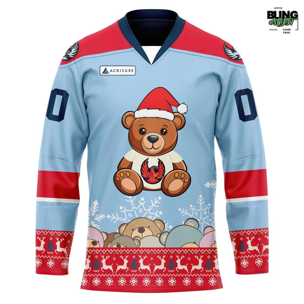 Coachella Valley Firebirds Teddy Bear Toss Christmas Hockey Jersey Coachella Valley Firebirds Teddy Bear Toss Christmas Hockey Jersey