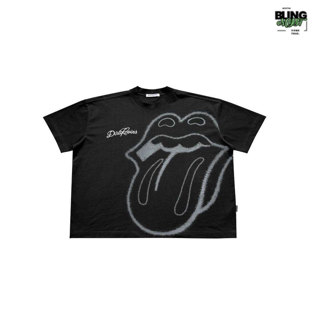 Dirty Coins Rolling Stones Big Logo Print T-Shirt Black Dirty Coins Rolling Stones Big Logo Print T-Shirt Black
