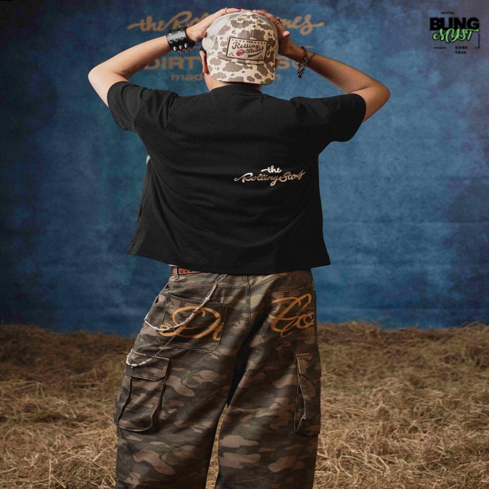 Dirty Coins Rolling Stones Big Logo Print T-Shirt Black Dirty Coins Rolling Stones Big Logo Print T-Shirt Black