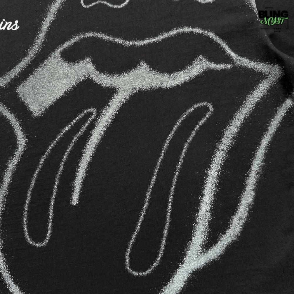 Dirty Coins Rolling Stones Big Logo Print T-Shirt Black Dirty Coins Rolling Stones Big Logo Print T-Shirt Black