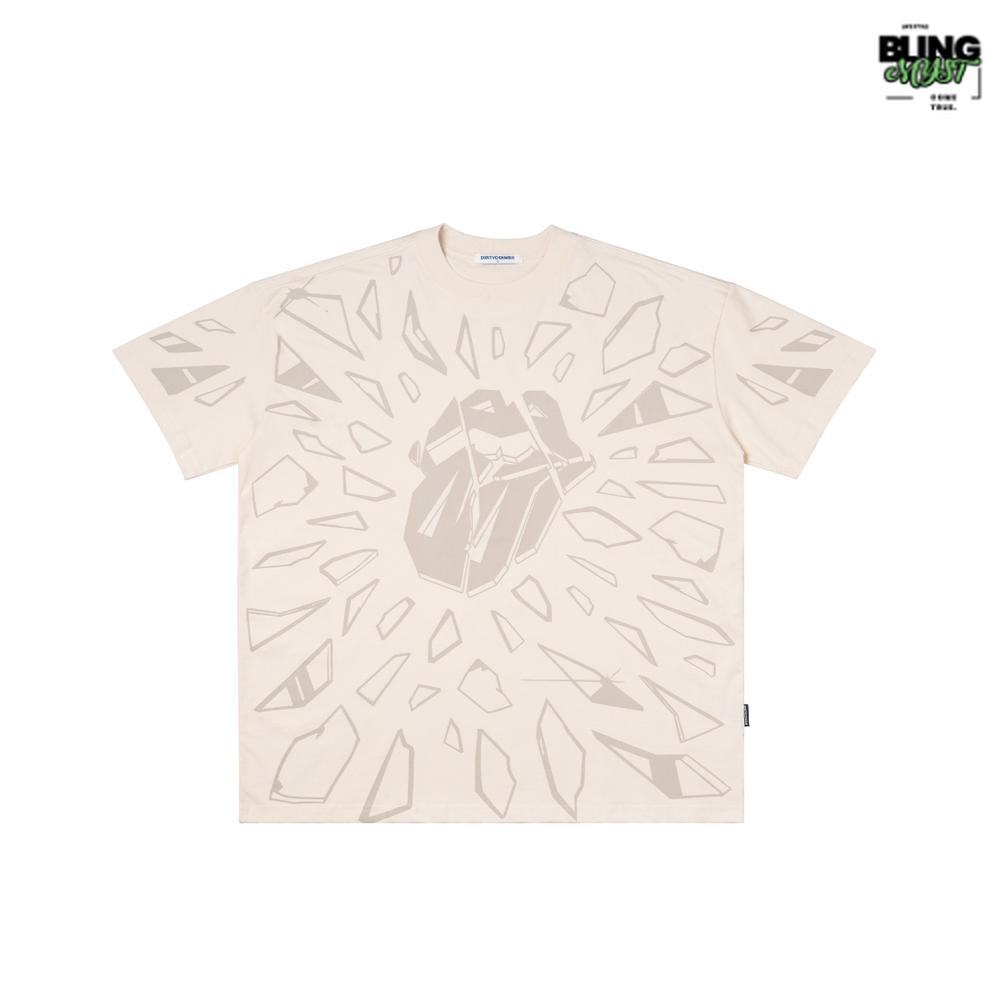 Dirty Coins Rolling Stones Breaking Printed T-Shirt Cream Dirty Coins Rolling Stones Breaking Printed T-Shirt Cream