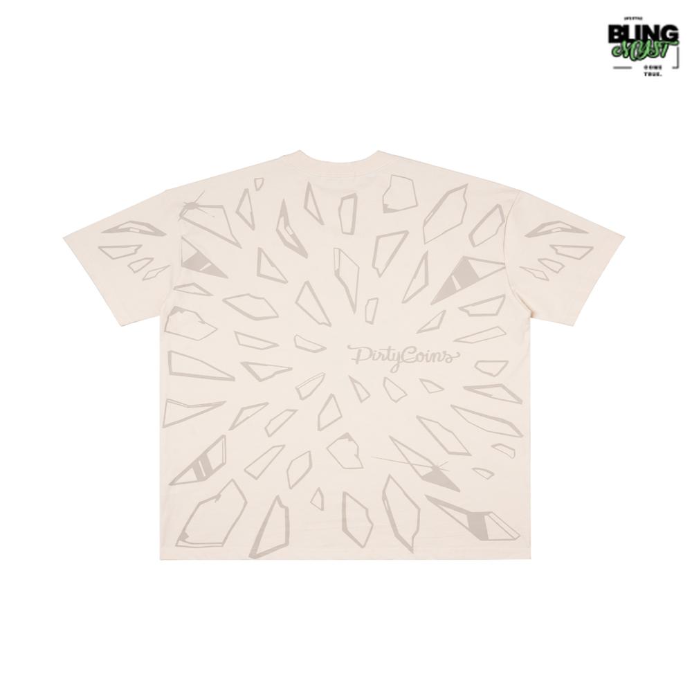 Dirty Coins Rolling Stones Breaking Printed T-Shirt Cream Dirty Coins Rolling Stones Breaking Printed T-Shirt Cream