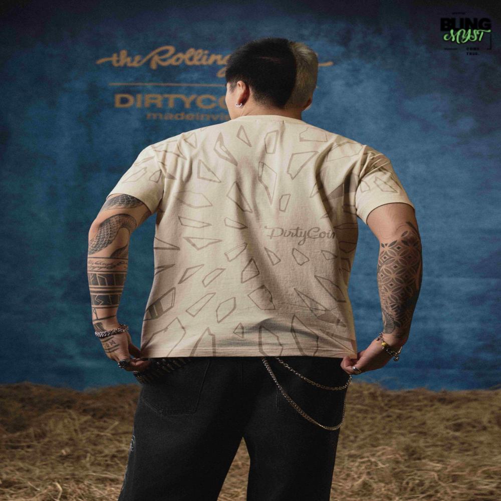 Dirty Coins Rolling Stones Breaking Printed T-Shirt Cream Dirty Coins Rolling Stones Breaking Printed T-Shirt Cream