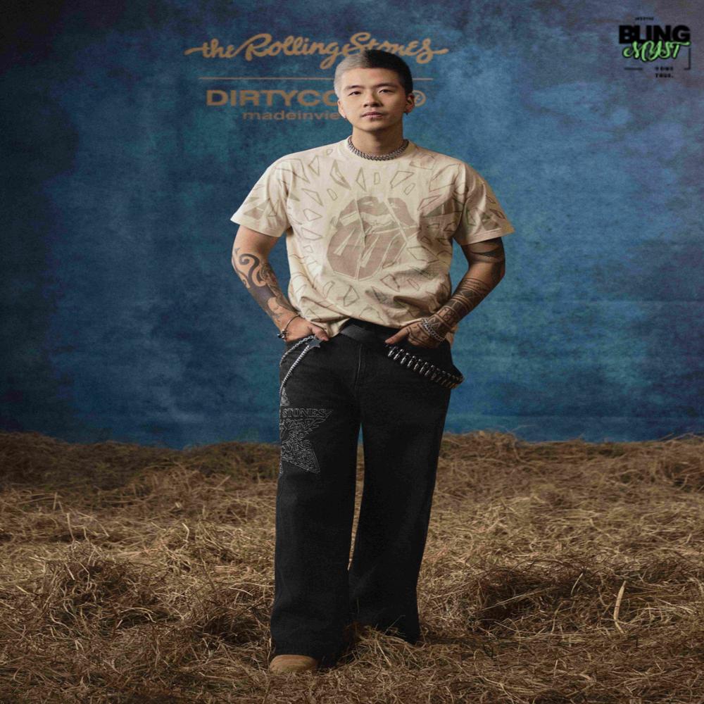 Dirty Coins Rolling Stones Breaking Printed T-Shirt Cream Dirty Coins Rolling Stones Breaking Printed T-Shirt Cream