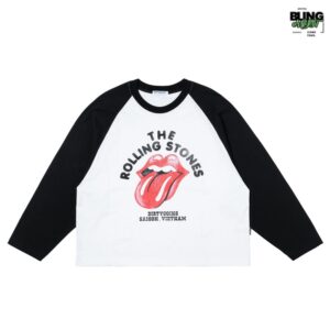 Dirty Coins Rolling Stones Faded Print Raglan LS Sweatshirt