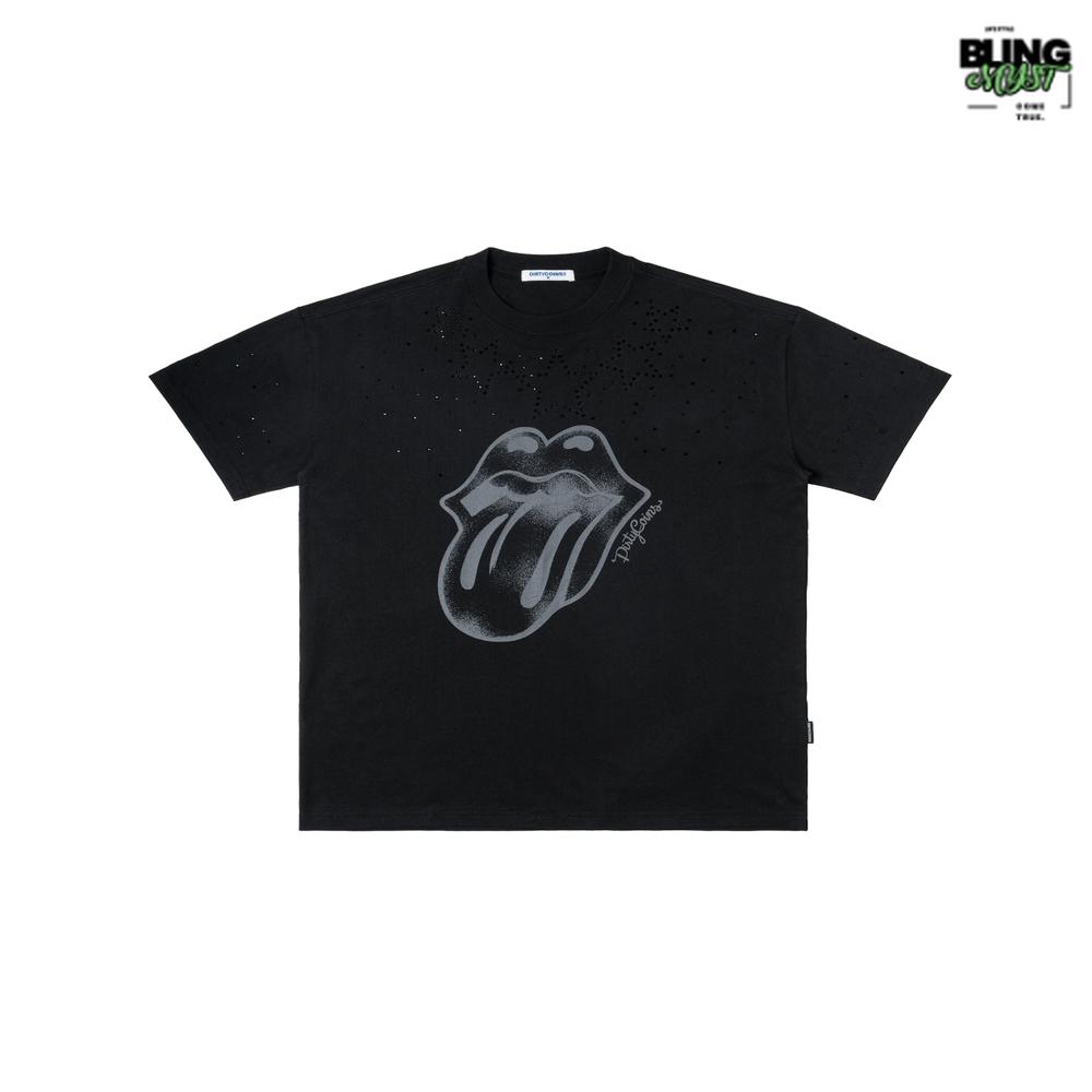 Dirty Coins Rolling Stones Rhinestone T-Shirt Black Dirty Coins Rolling Stones Rhinestone T-Shirt Black