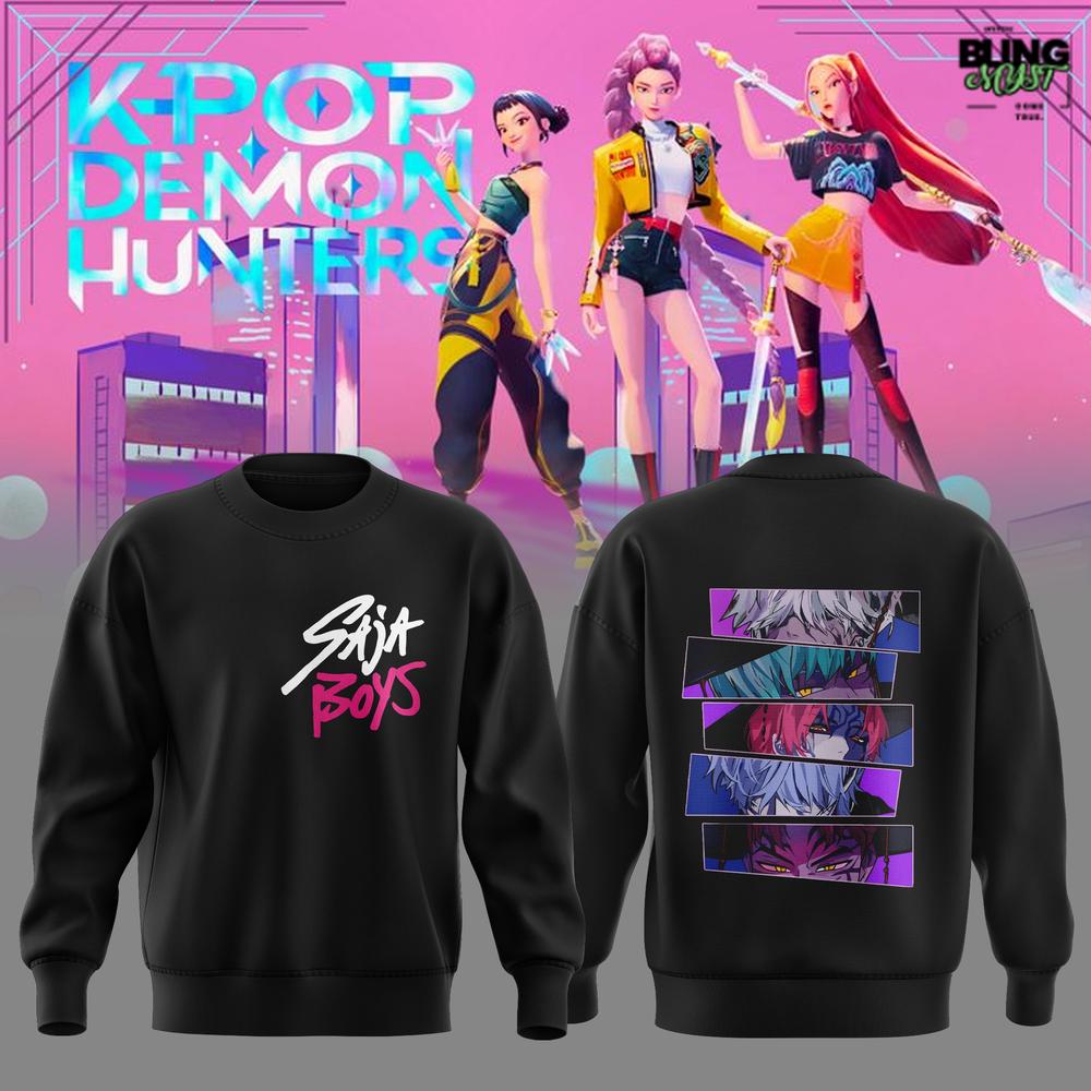 K-Pop Demon Hunters HUNTRIX Black Crewneck Sweatshirt K-Pop Demon Hunters HUNTRIX Black Crewneck Sweatshirt