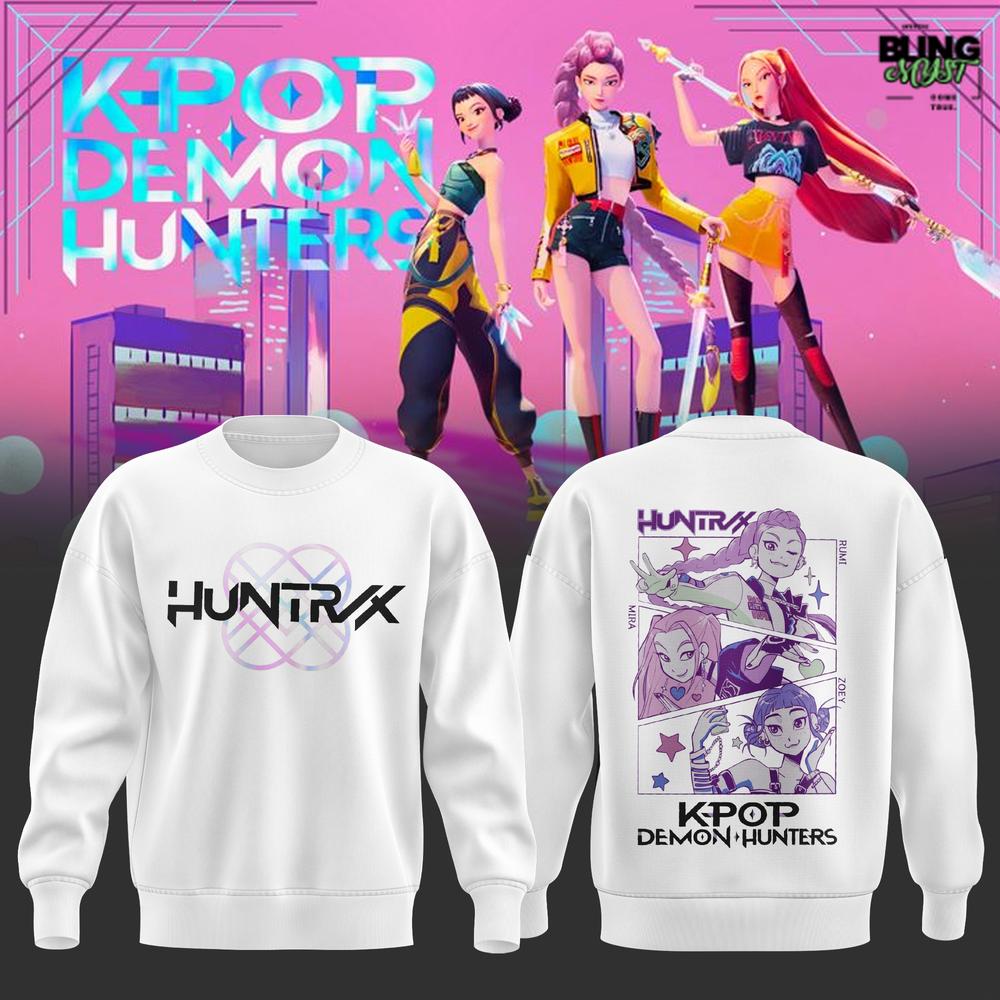 K-Pop Demon Hunters HUNTRIX White Crewneck Sweatshirt K-Pop Demon Hunters HUNTRIX White Crewneck Sweatshirt