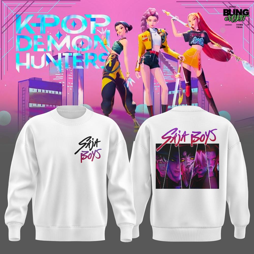 K-Pop Demon Hunters HUNTRIX White Crewneck Sweatshirt K-Pop Demon Hunters HUNTRIX White Crewneck Sweatshirt