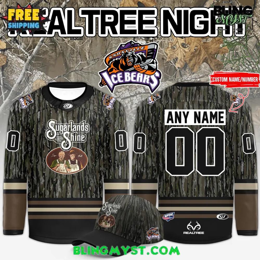 Knoxville Ice Bears x Sugarlands Shine Realtree Night Hockey Jersey Knoxville Ice Bears x Sugarlands Shine Realtree Night Hockey Jersey