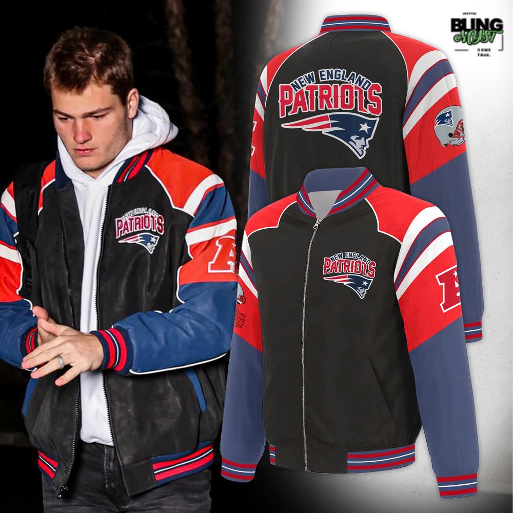 New England Patriots Black Raglan Special Edition Bomber Jacket New England Patriots Black Raglan Special Edition Bomber Jacket