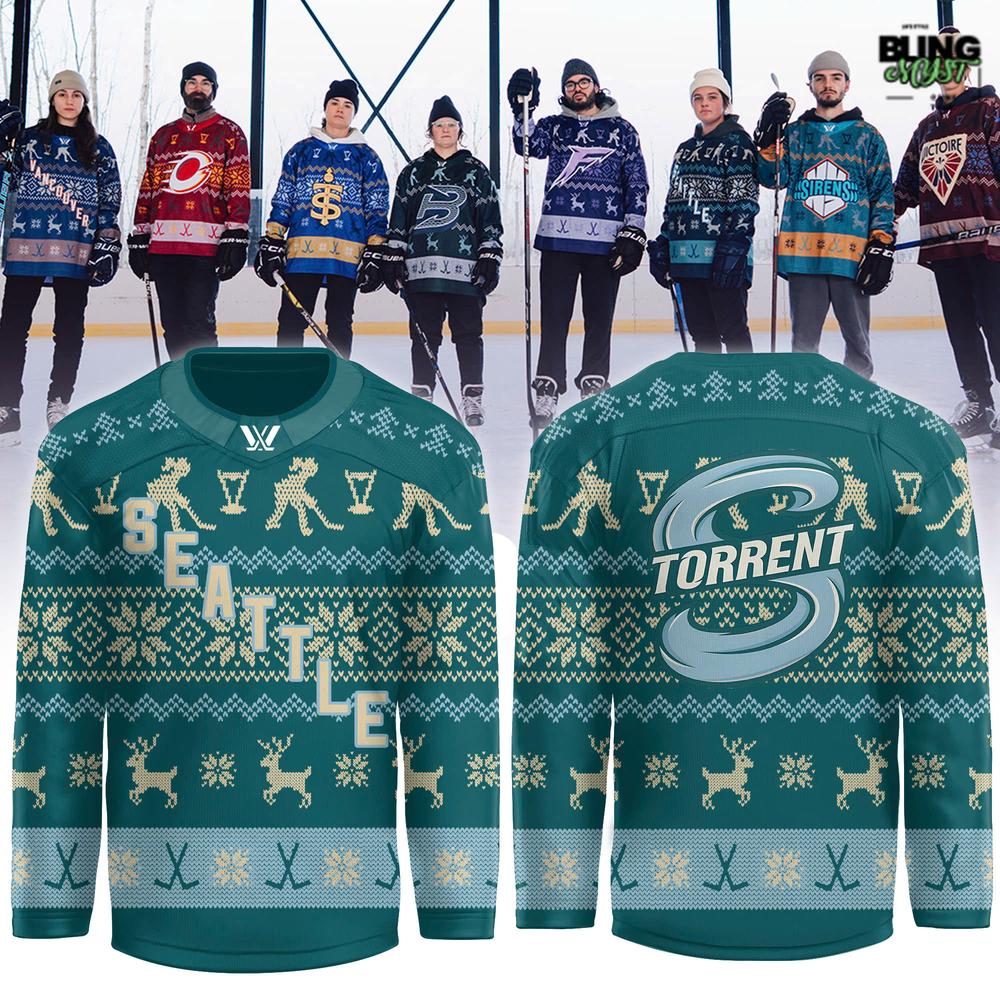 PWHL Seattle Torrent Christmas Holiday 2025 Ugly Hockey Jersey PWHL Seattle Torrent Christmas Holiday 2025 Ugly Hockey Jersey