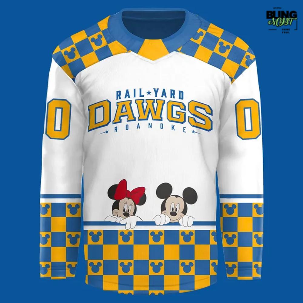 Roanoke Rail Yard Dawgs x Mickey Mouse & Friends 2026 Hockey Jersey Roanoke Rail Yard Dawgs x Mickey Mouse & Friends 2026 Hockey Jersey