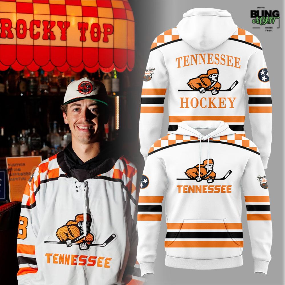 Tennessee Ice Hockey Chuck-A-Puck Uniform White Hoodie Tennessee Ice Hockey Chuck-A-Puck Uniform White Hoodie
