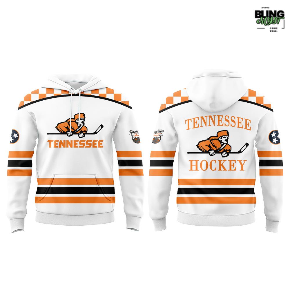 Tennessee Ice Hockey Chuck-A-Puck Uniform White Hoodie Tennessee Ice Hockey Chuck-A-Puck Uniform White Hoodie
