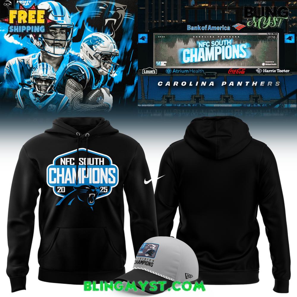 Carolina Panthers 2025 NFC South Division Champions Black Hoodie Carolina Panthers 2025 NFC South Division Champions Black Hoodie