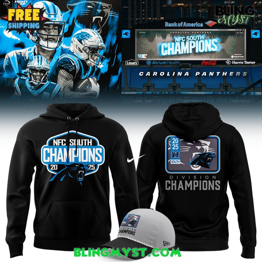 Carolina Panthers 2025 NFC South Division Champions Black Hoodie Carolina Panthers 2025 NFC South Division Champions Black Hoodie