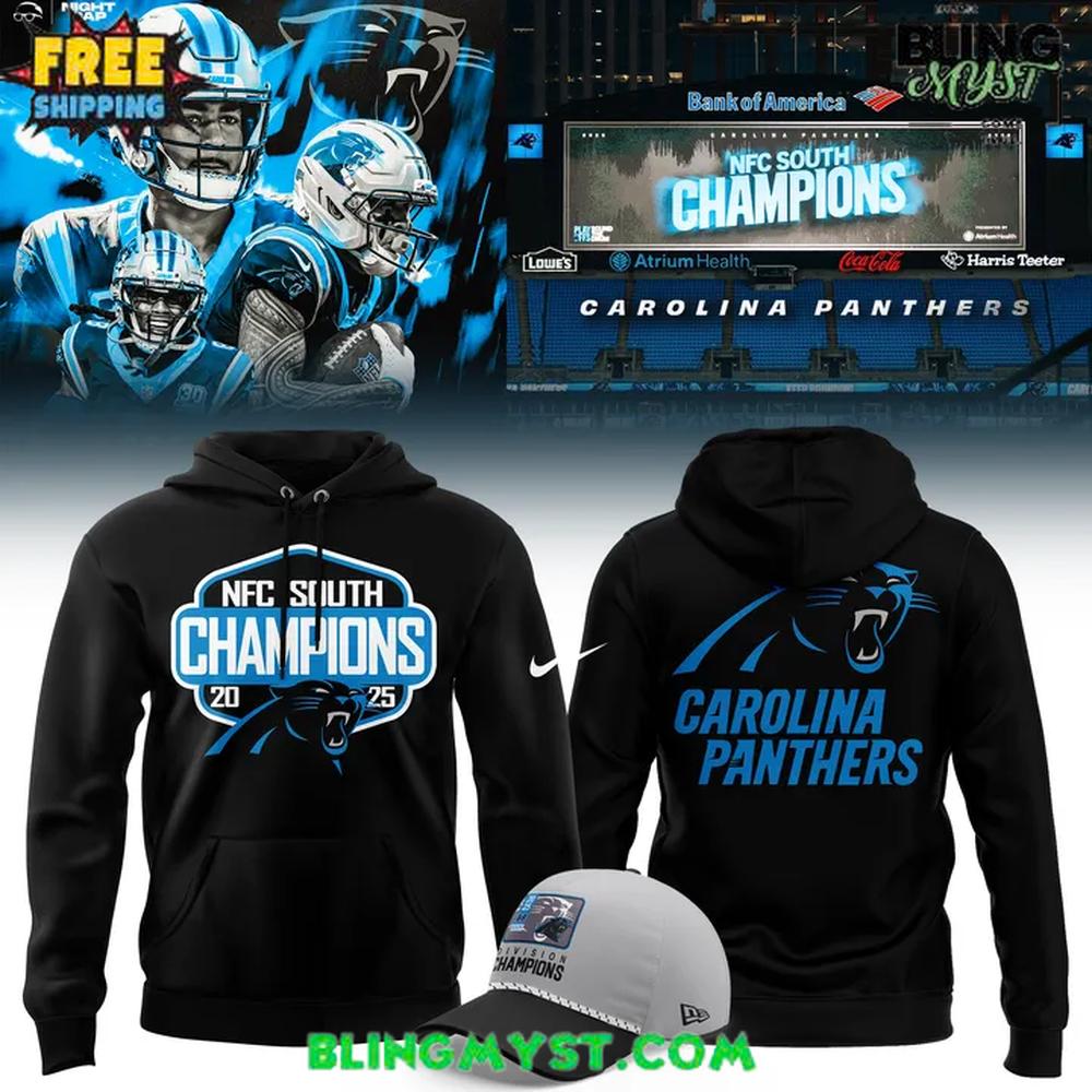 Carolina Panthers 2025 NFC South Division Champions Black Hoodie Carolina Panthers 2025 NFC South Division Champions Black Hoodie